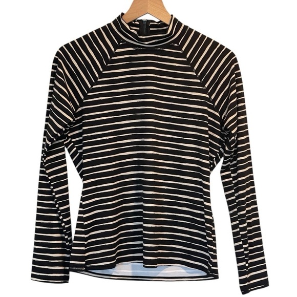 Garnet Hill Signature Rashguard, Black/White Striped, Mock Neck, Long Sleeve, M - Picture 2 of 15